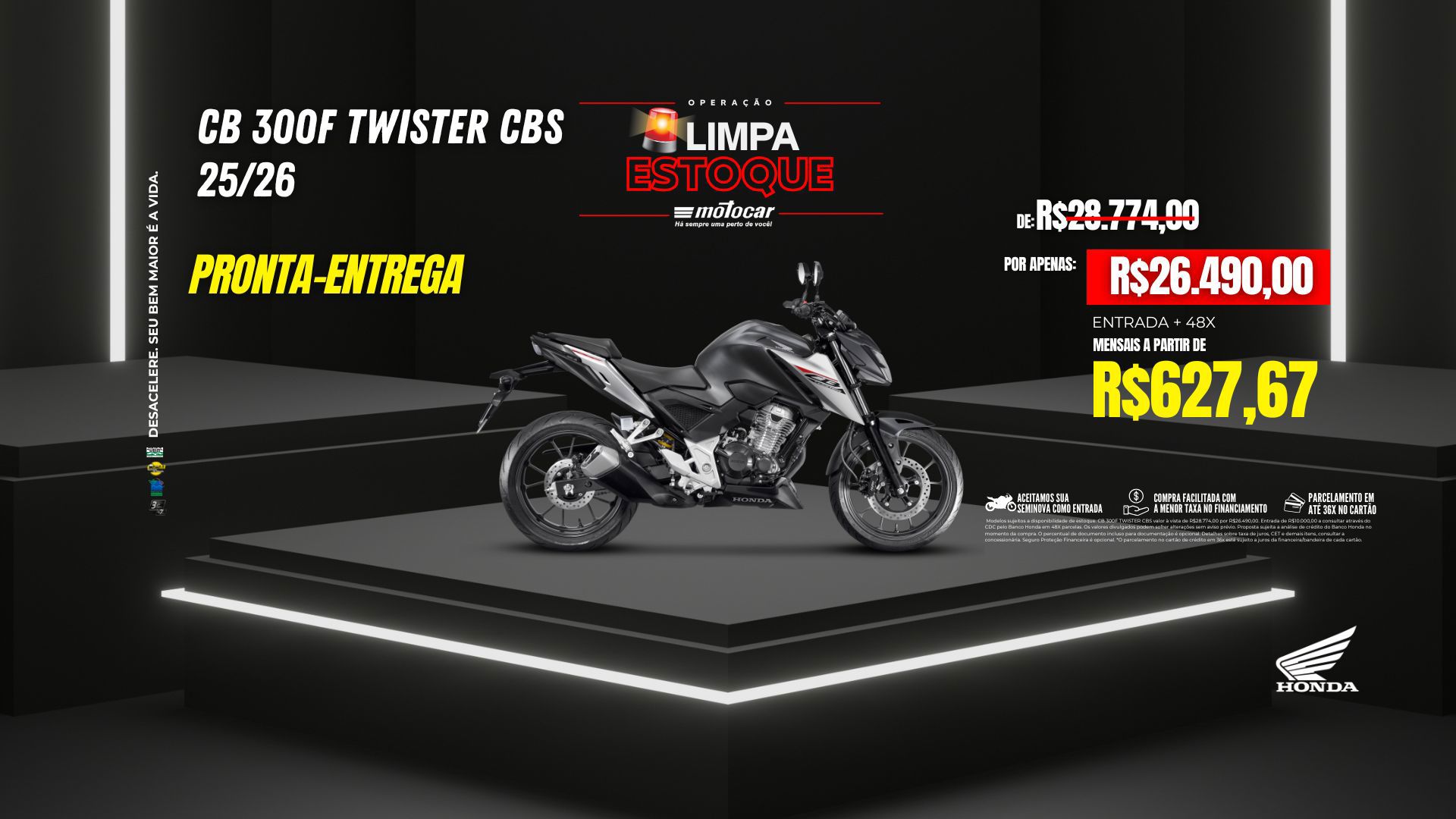 Banner motocar honda twister cbs promoção limpa estoque