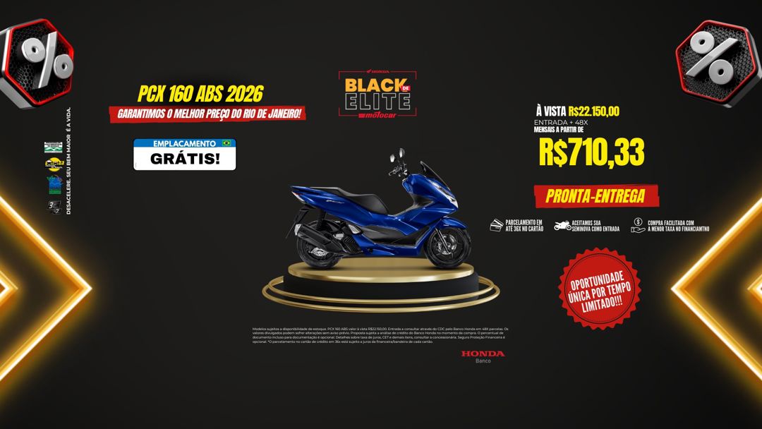 Banner motocar honda pcx abs campanha black de elite com fundo preto e vermelho
