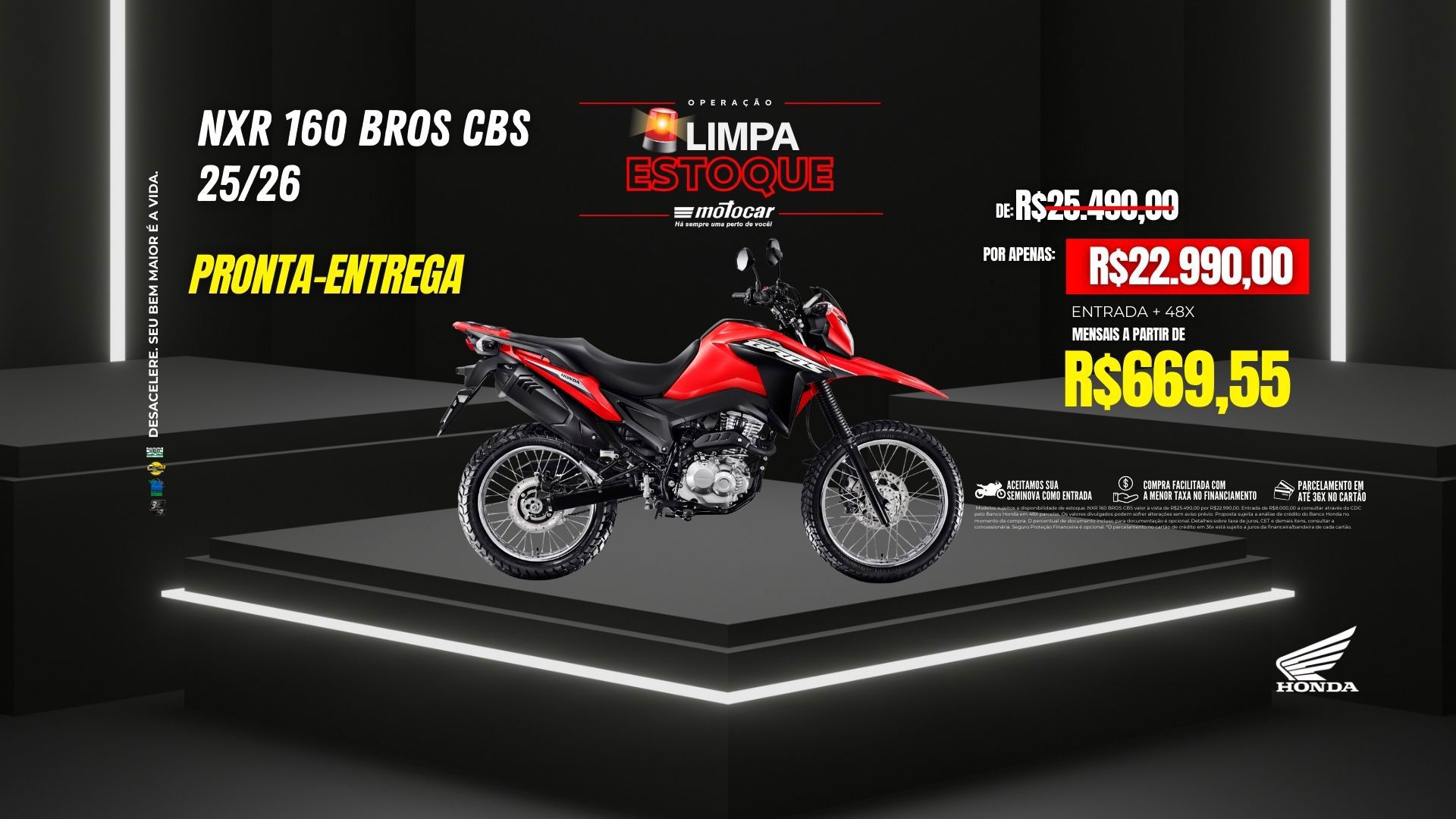 Banner motocar honda bros cbs promoção limpa estoque