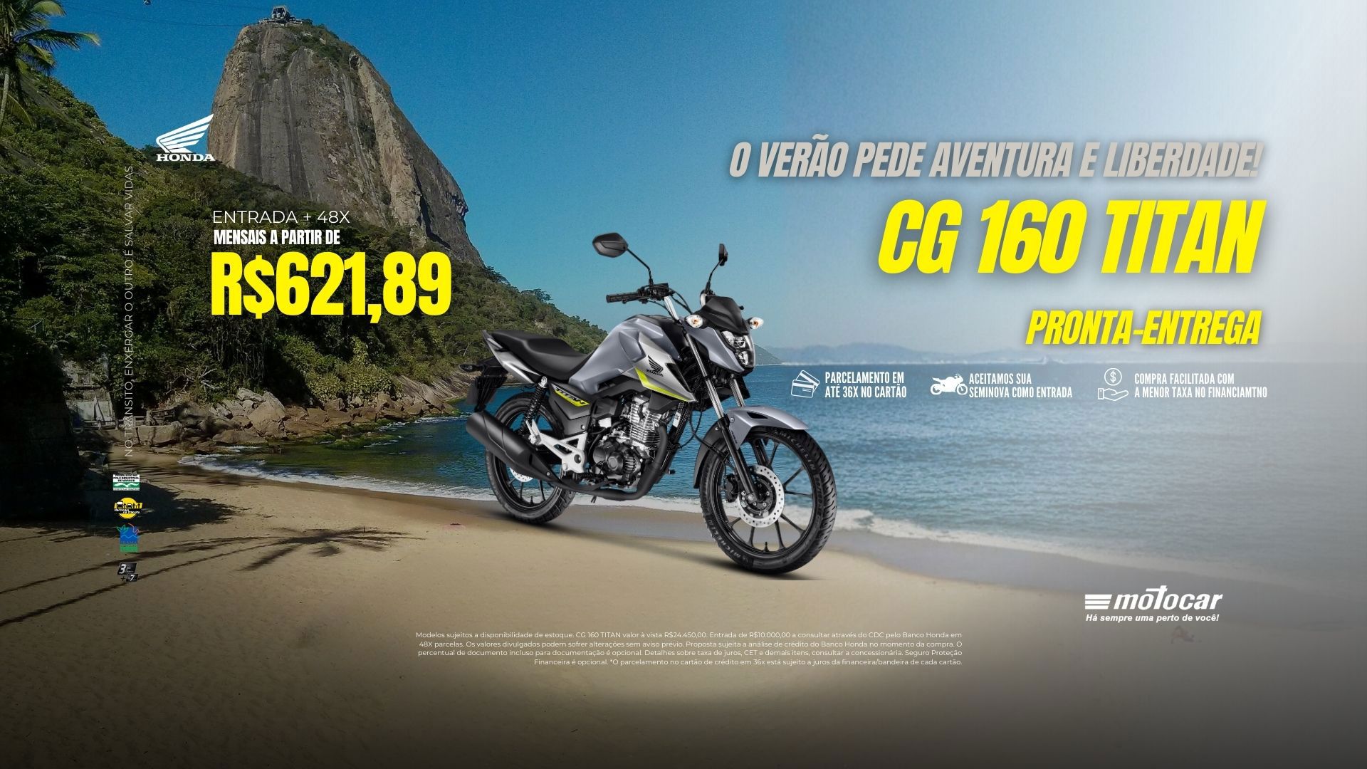 Banner motocar honda cg 160 titan campanha de verão motos a pronta entrega