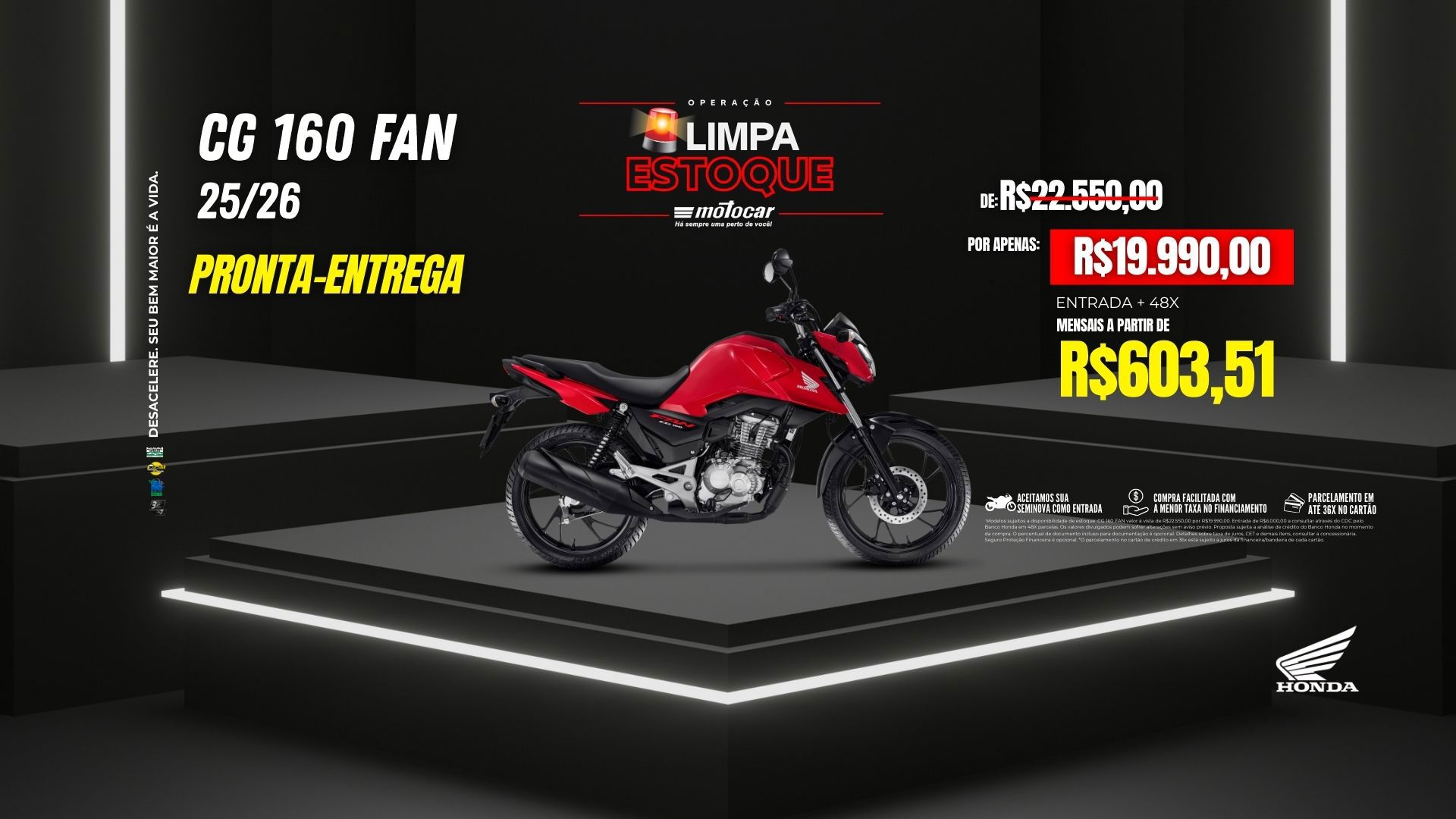 Banner motocar honda cg 160 fan promoção limpa estoque