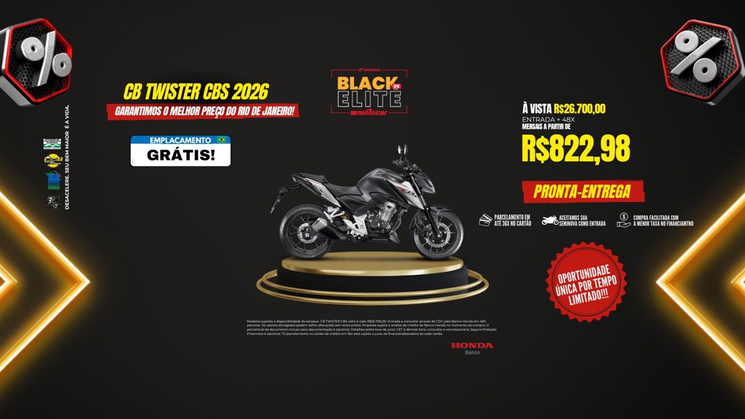 Banner motocar honda cb300f twister cbs campanha black de elite motocar com fundo preto e vermelho