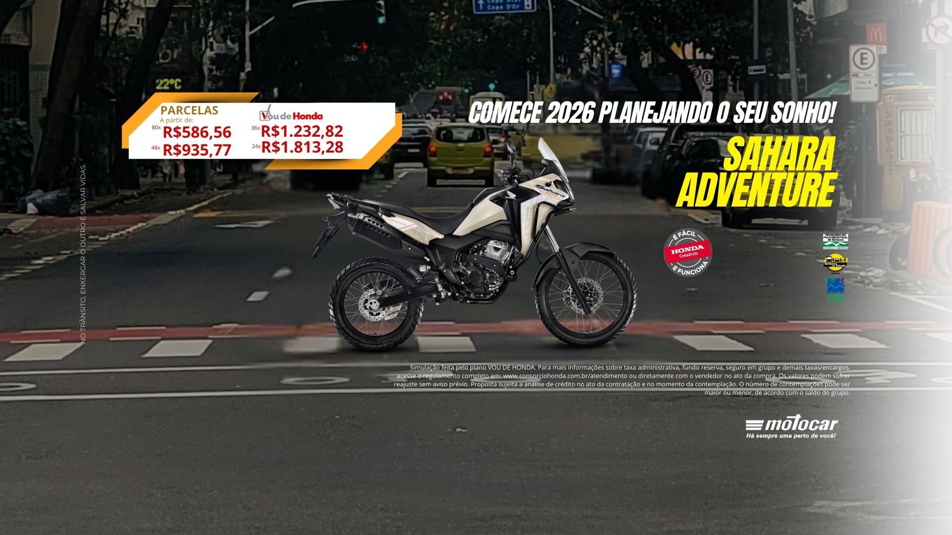 Banner motocar honda sahara 300 adventure campanha cnh comece o ano de honda