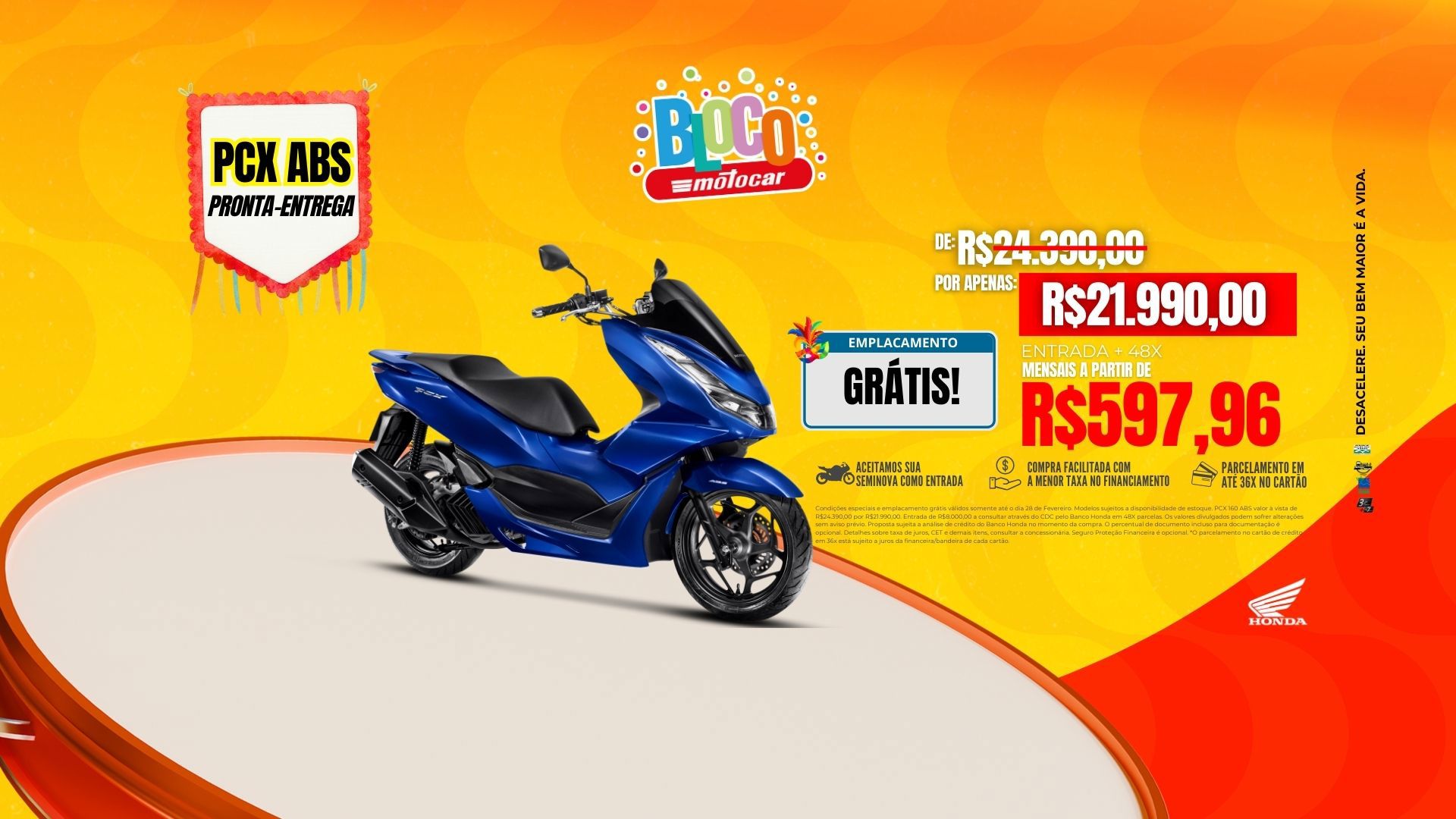 Banner motocar honda pcx abs promoção de carnaval com emplacamento grátis