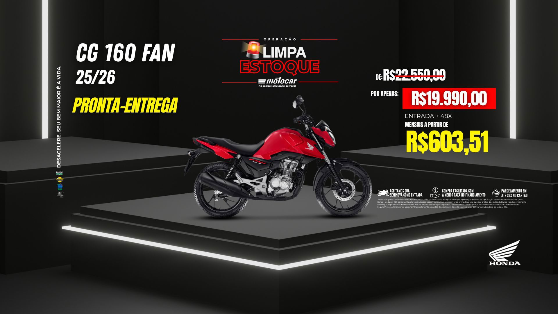 Banner motocar honda cg 160 fan promoção limpa estoque